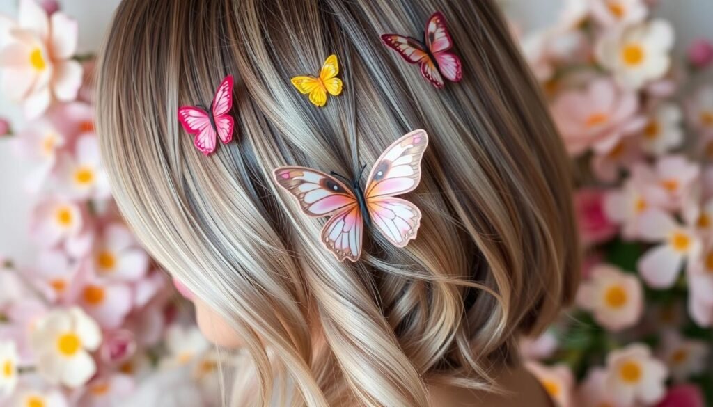 Butterfly clips in bob hairstyle